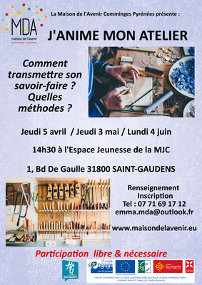 Affiche de l'atelier j'anime mon atelier pour avril, mai et juin