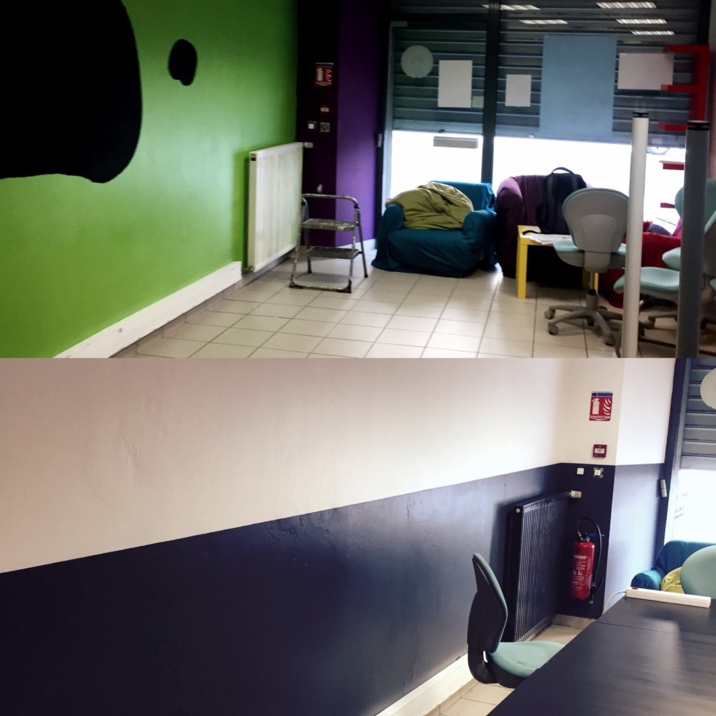 Avant/Après peinture dans l'espace de coworking