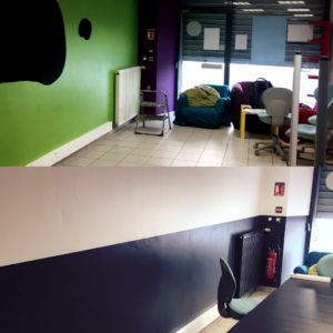 Avant/Après peinture dans l'espace de coworking